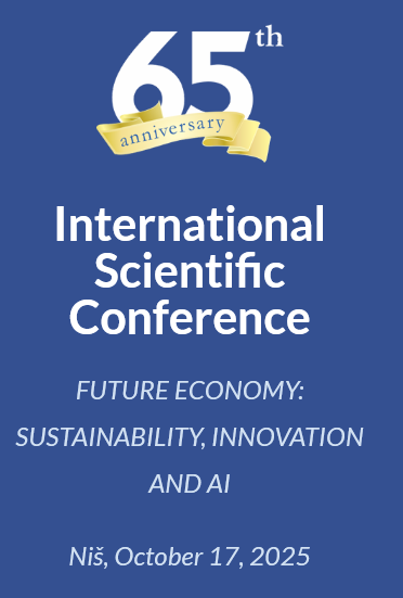 Conference logo: 65th Annivarsary. International Scientific Conference, Future economy: sustainability, innovation and AI, Nis, October 17, 2025
