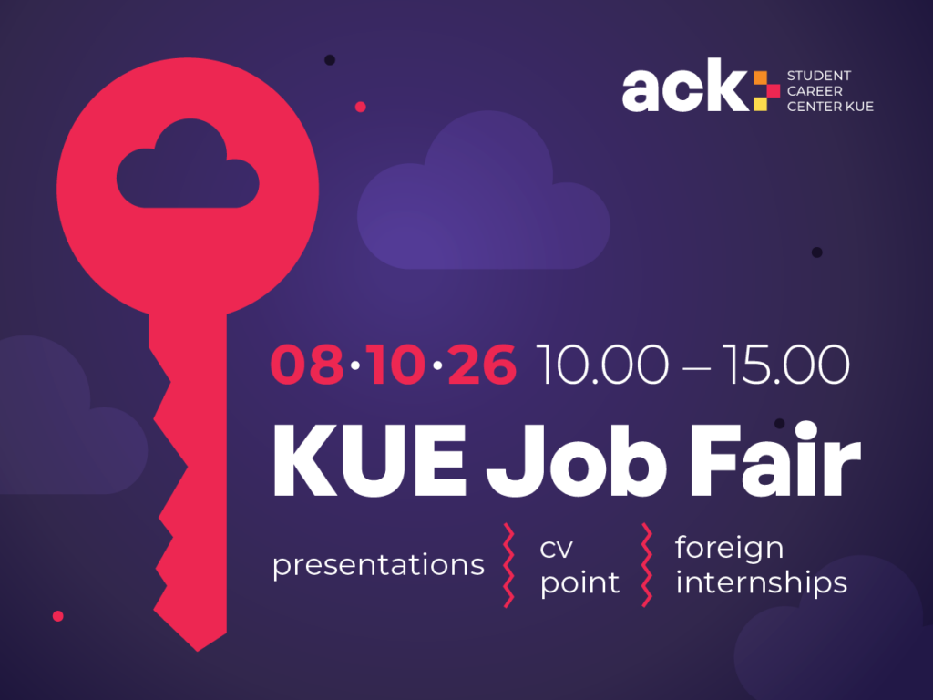 The logo of the Job Fair at KUE on the 8th of October 2026 - a red key.
