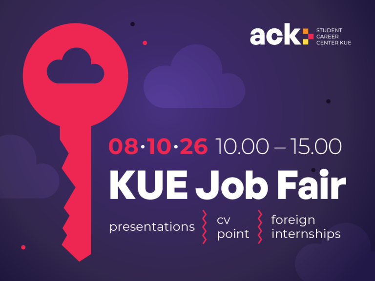 The logo of the Job Fair at KUE on the 8th of October 2026 - a red key.